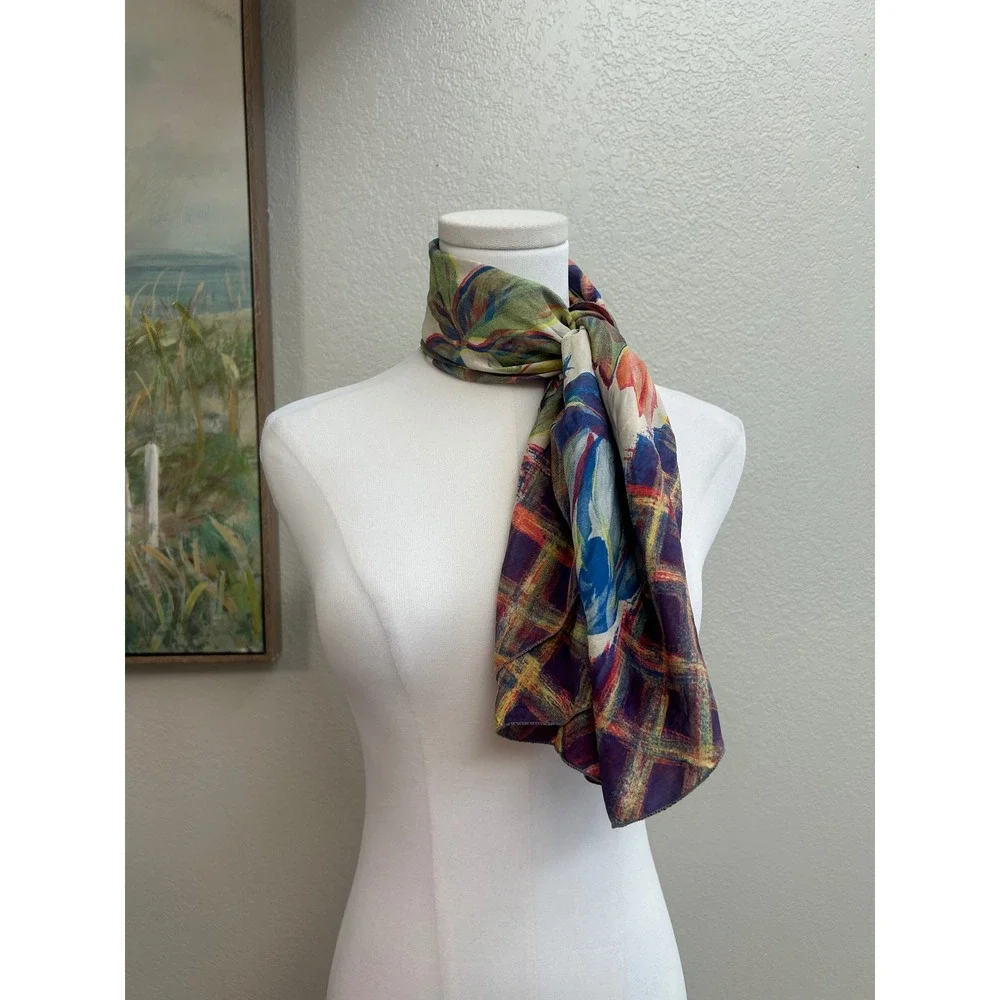 Vintage BRICO Pure Silk Floral Scarf Watercolor Roses Square Scarf